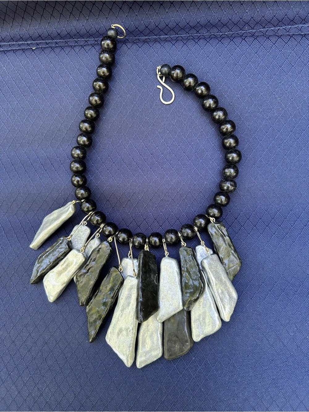 Vintage French Jet Vauxhall Style Cut Glass Bead and Faux Silver Necklace